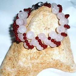  Rose Quartz and Red Agate bracelet handmade