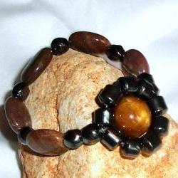 Tigers Eye and Agate Unisex Strechy Bracelet