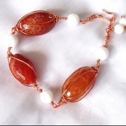Agate Link Chain Bracelet handmade Gemstone