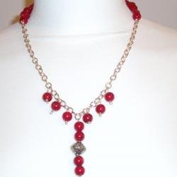  Red Coral 925 Sterling Silver Necklace Handmade Gemstone Jewelry
